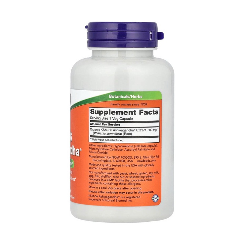 Suplemento Ksm-66 Ashwagandha 600 Mg 90 Capsulas Now Foods Sin Sabor